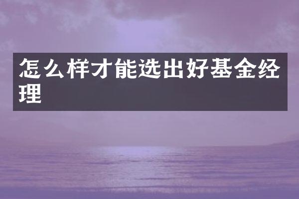 怎么样才能选出好基金经理