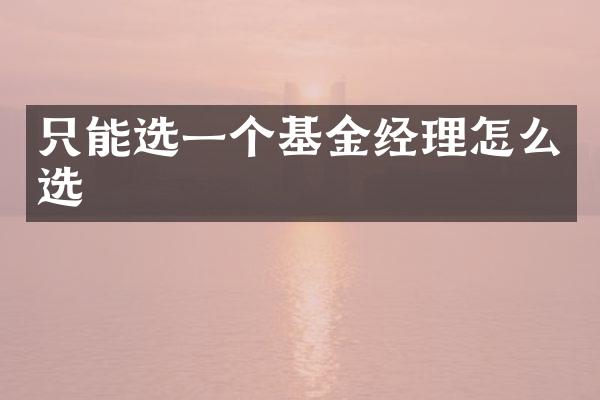 只能选一个基金经理怎么选