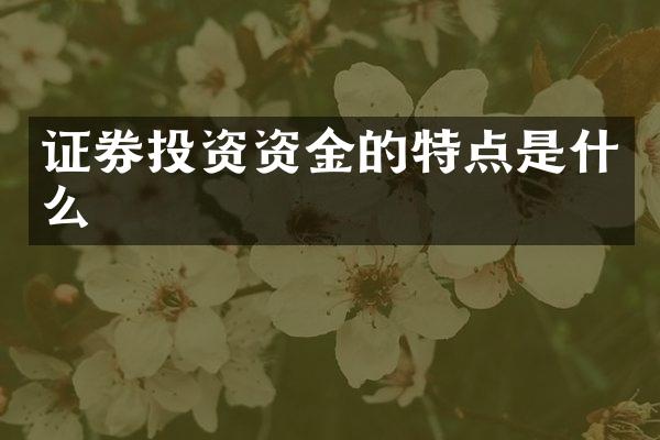 证券投资资金的特点是什么