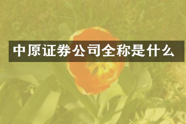 中原证券公司全称是什么