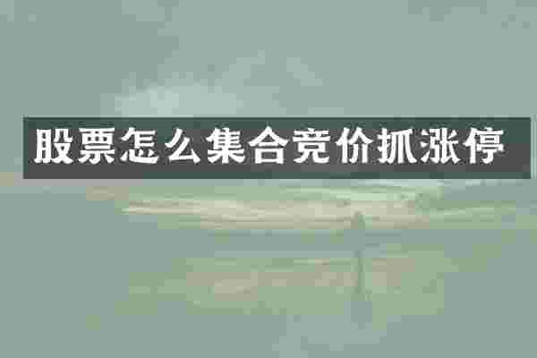 股票怎么集合竞价抓涨停