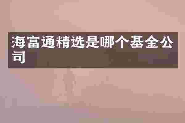 海富通精选是哪个基金公司