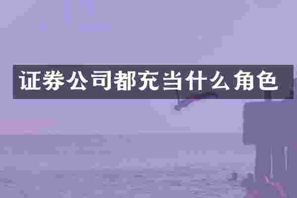 证券公司都充当什么角色