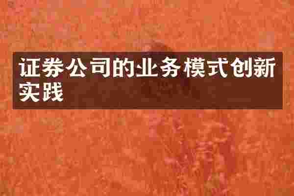 证券公司的业务模式创新实践