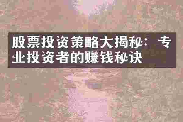 股票投资策略大揭秘：专业投资者的赚钱秘诀