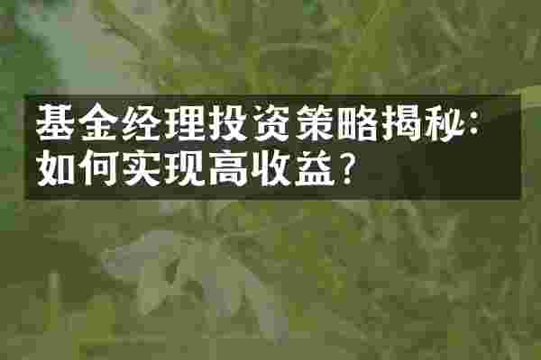 基金经理投资策略揭秘：如何实现高收益？