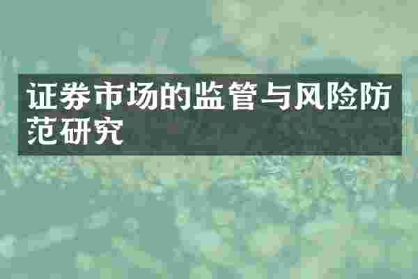 证券市场的监管与风险防范研究