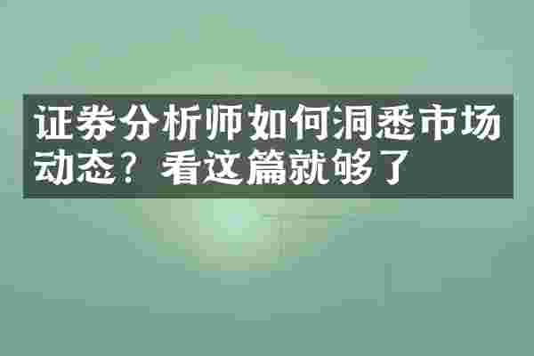 证券分析师如何洞悉市场动态？看这篇就够了