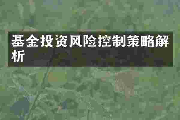 基金投资风险控制策略解析