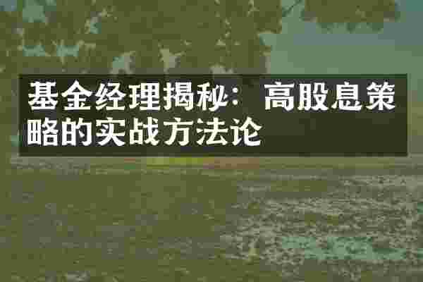 基金经理揭秘：高股息策略的实战方法论